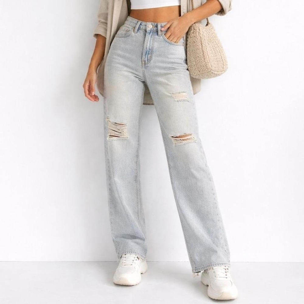 RSQ Wide Leg‎ Distressed Jeans Light Wash High Rise Y2K Size 7